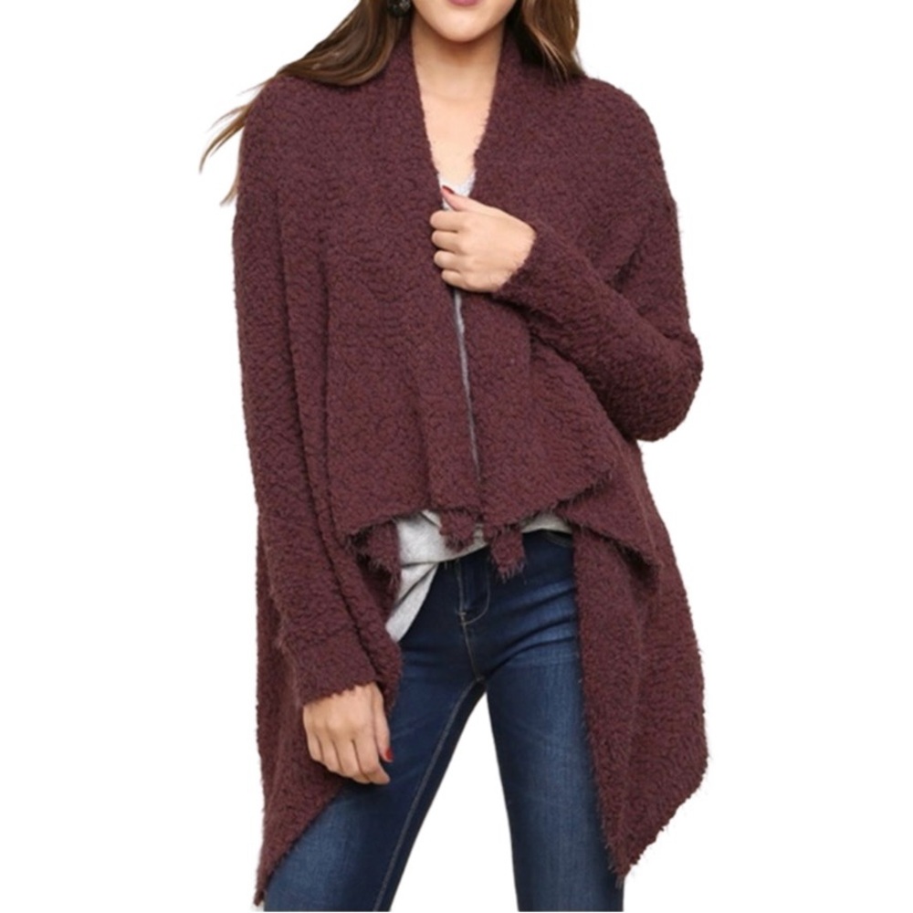 Umgee Mohair Textured Shark Bite Open Front Cardigan Sweater Size Medium
